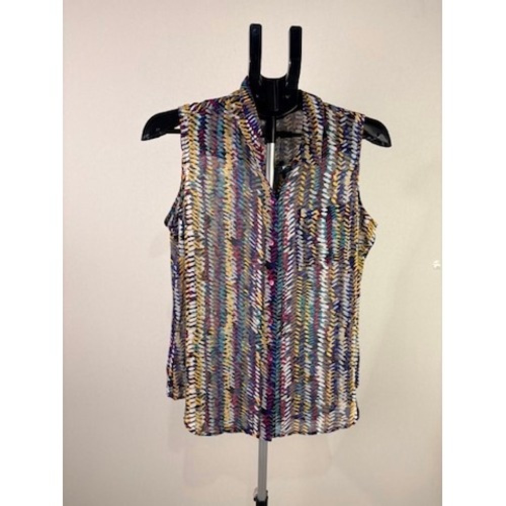 Liz Claiborne Petite Sleeveless Button Down Blouse PL Multicolor Abstract Print